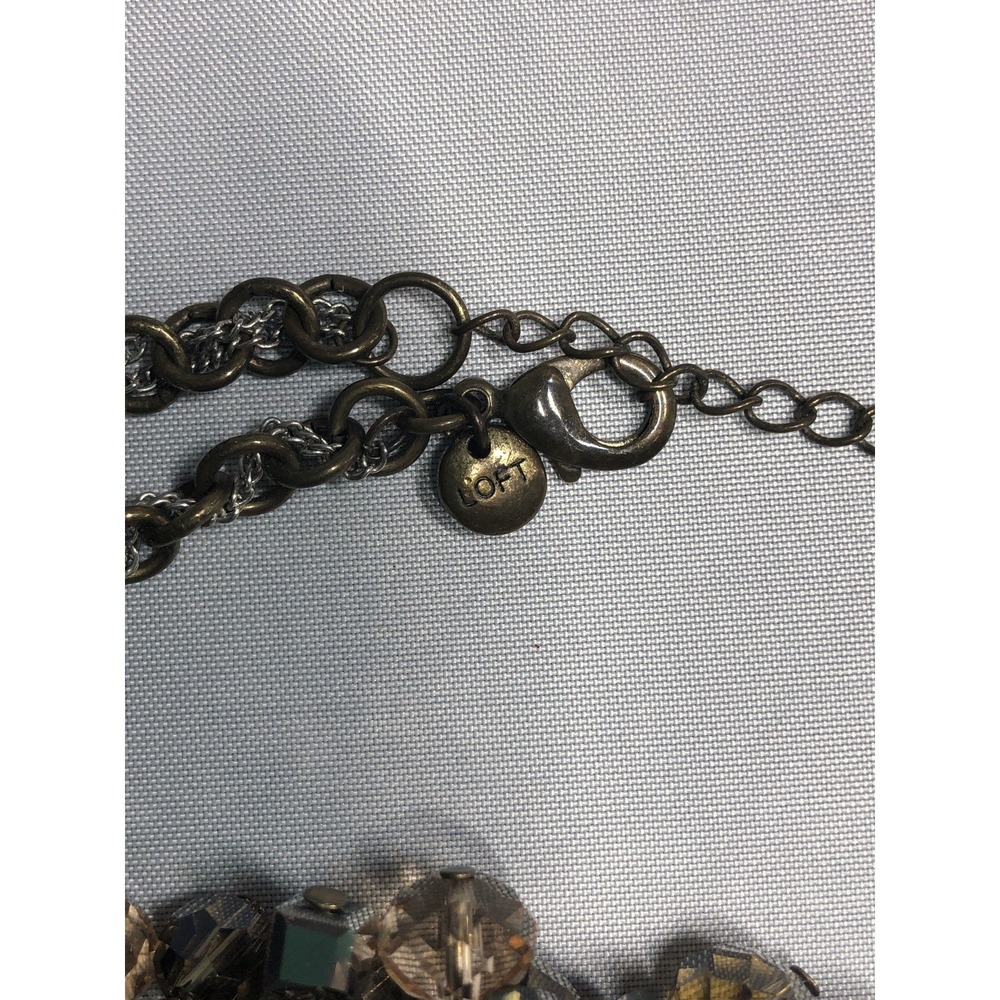 Signed LOFT Smoky Iridescent Necklace 18" Beaded Brass Silver Chain Faceted - Picture 5 of 15